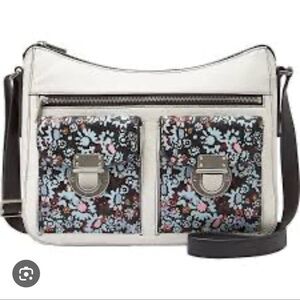 Fossil Crossbody Bag with Black and Cream Floral Design